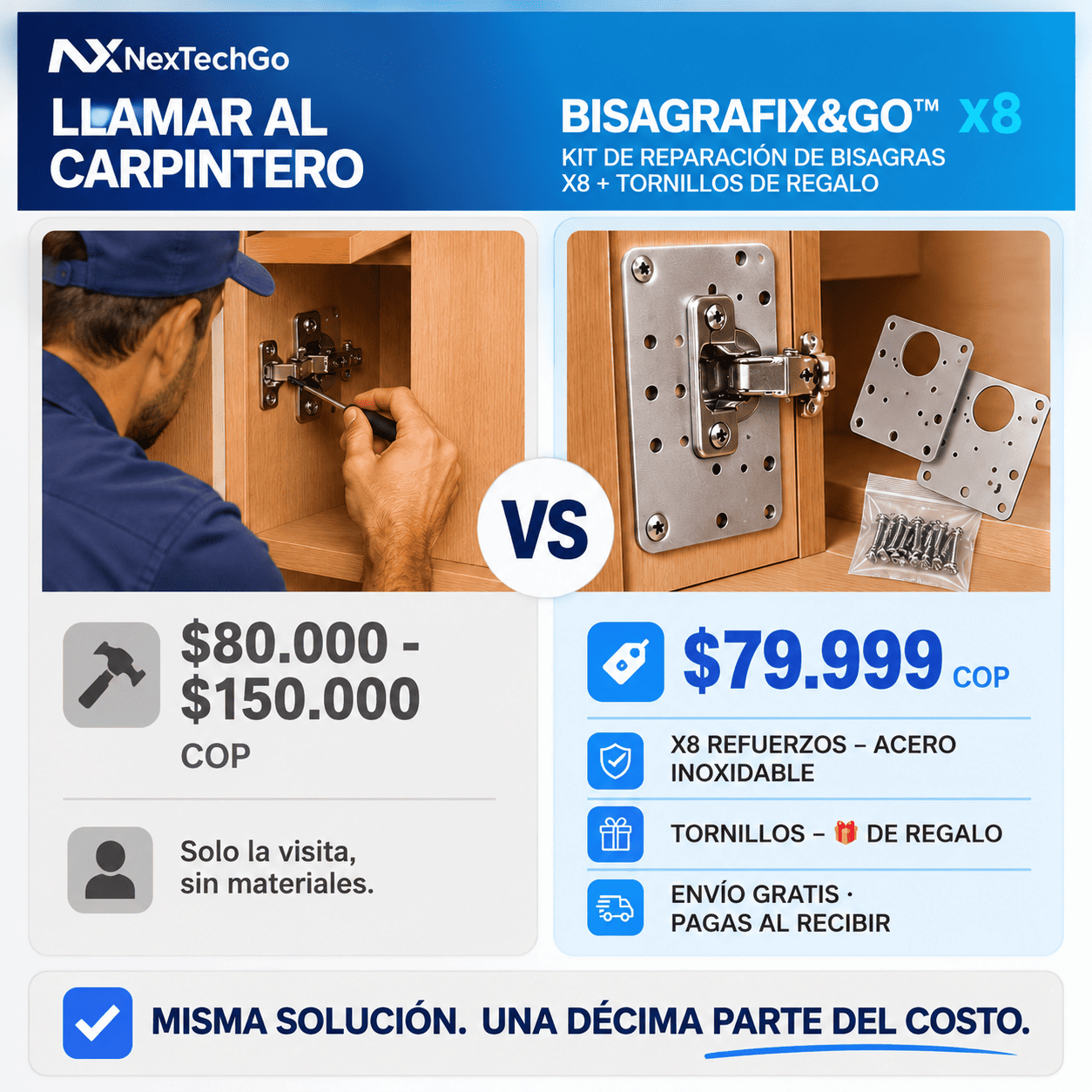 BisagraFix&Go™ - Kit de Reparación de Bisagras x8 + Tornillos de Regalo