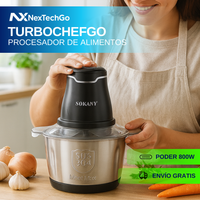 TurboChefGo - Procesador de Alimentos con Bol de Acero Inoxidable de 2L (Gran capacidad)